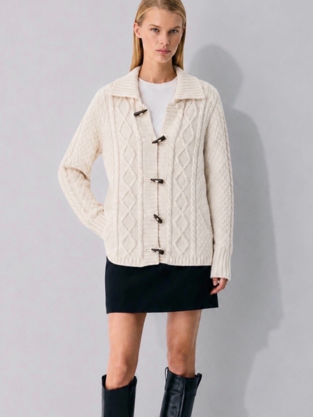 L.L. BEAN Heritage Wool Cable Knit Fisherman Cardigan Sweater XS